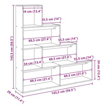  Room Divider Bookcase 4-Tier Concrete Grey 143.5x29x143.5 cm Engineered Wood