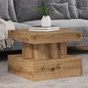  Coffee Table with LED Lights Artisian Oak 50x50x40 cm