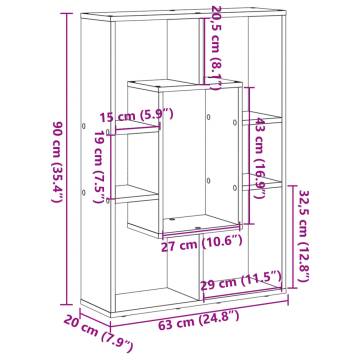  Bookcase Sonoma Oak 63x20x90 cm Engineered Wood