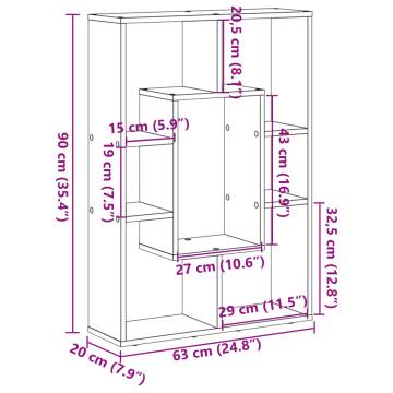  Bookcase Smoked Oak 63x20x90 cm Engineered Wood