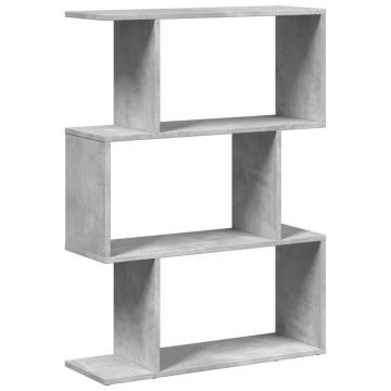  Room Divider Bookcase 3-Tier Concrete Grey 70x24x97 cm Engineered Wood