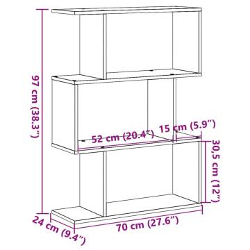  Room Divider Bookcase 3-Tier Grey Sonoma 70x24x97 cm Engineered Wood