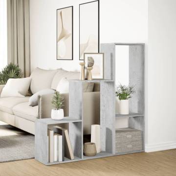  Room Divider Bookcase 3-Tier Concrete Grey 123x29x123 cm Engineered Wood