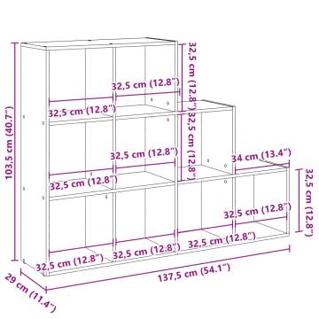  Room Divider Bookcase 3-Tier Grey Sonoma 137.5x29x103.5 cm Engineered Wood