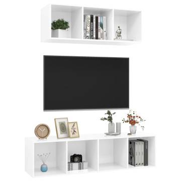 2 Piece TV Cabinet Set High Gloss White Engineered Wood