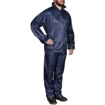 Mens Navy Blue 2-Piece Rain Suit with Hood XXL