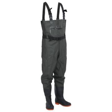  Chest Waders with Boots and Belt Dark Green Size 39