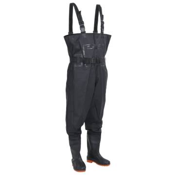  Chest Waders with Boots and Belt Black Size 43