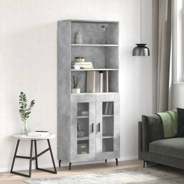 Highboard Concrete Grey 69.5x34x180 cm Engineered Wood