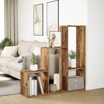  Room Divider Bookcase 3-Tier Old Wood 123x29x123 cm Engineered Wood