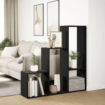  Room Divider Bookcase 3-Tier Black 123x29x123 cm Engineered Wood