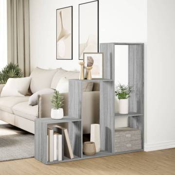  Room Divider Bookcase 3-Tier Grey Sonoma 123x29x123 cm Engineered Wood