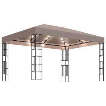  Gazebo with LED String Lights 4x3 m Taupe