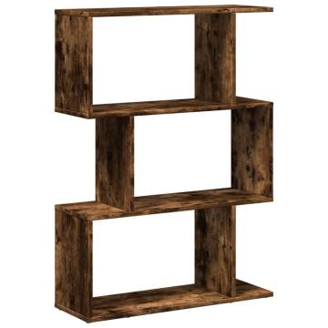  Room Divider Bookcase 3-Tier Smoked Oak 70x24x97 cm Engineered Wood