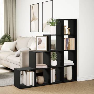  Room Divider Bookcase 4-Tier Black 131.5x29x131.5 cm Engineered Wood