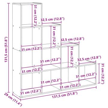  Room Divider Bookcase 4-Tier Grey Sonoma 131.5x29x131.5 cm Engineered Wood