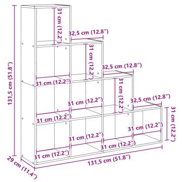  Room Divider Bookcase 4-Tier White 131.5x29x131.5 cm Engineered Wood