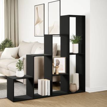  Room Divider Bookcase 4-Tier Black 143.5x29x143.5 cm Engineered Wood