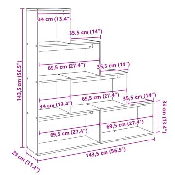  Room Divider Bookcase 4-Tier Black 143.5x29x143.5 cm Engineered Wood