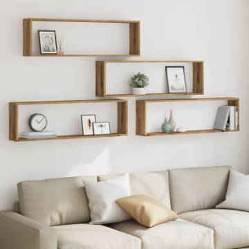  Wall Cube Shelves 4 pcs Artisan Oak 100x15x30 cm Engineered Wood