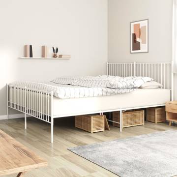 Metal Bed Frame with Headboard and Footboard White 183x213 cm