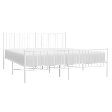 Metal Bed Frame with Headboard and Footboard White 183x213 cm