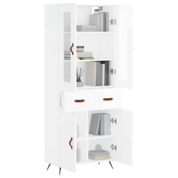 Highboard High Gloss White 69.5x34x180 cm Engineered Wood