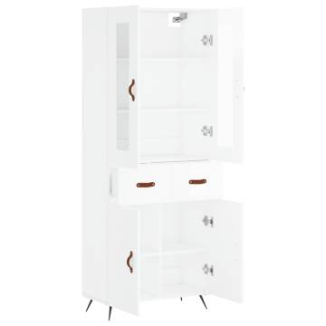 Highboard High Gloss White 69.5x34x180 cm Engineered Wood