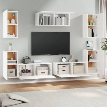 7 Piece TV Cabinet Set White Engineered Wood