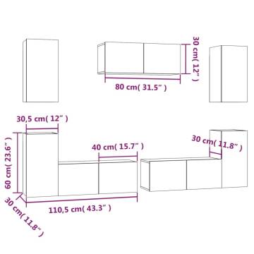 7 Piece TV Cabinet Set White Engineered Wood