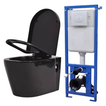 Wall Hung Toilet with Concealed Cistern Ceramic Black