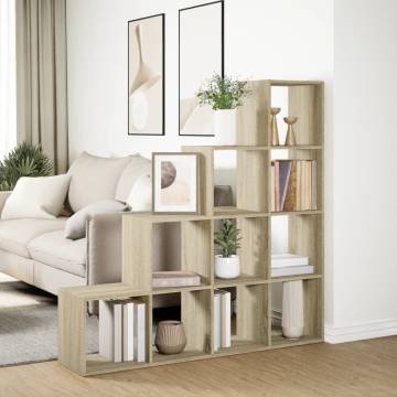  Room Divider Bookcase 4-Tier Sonoma Oak 131.5x29x131.5 cm Engineered Wood