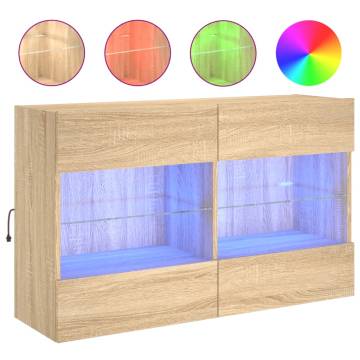 TV Wall Cabinet with LED Lights Sonoma Oak 98.5x30x60.5 cm