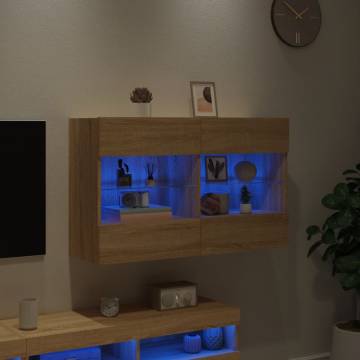 TV Wall Cabinet with LED Lights Sonoma Oak 98.5x30x60.5 cm