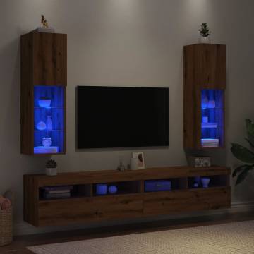  TV Cabinets with LED Lights 2 pcs Artisian Oak 30.5x30x102 cm