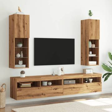  TV Cabinets with LED Lights 2 pcs Artisian Oak 30.5x30x102 cm