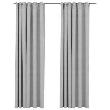 Linen-Look Blackout Curtains with Hooks 2 pcs Grey 140x225 cm