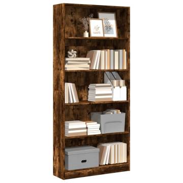  Bookcase Smoked Oak 80x24x176 cm Engineered Wood