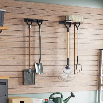  Garden Tool Storage Racks Wall Mounted 2 pcs Black Steel