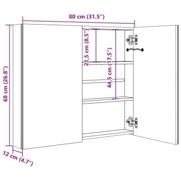  LED Bathroom Mirror Cabinet Grey 80x12x68 cm