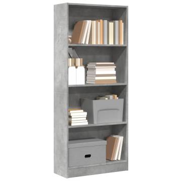  Bookcase Concrete Grey 60x24x143 cm Engineered Wood