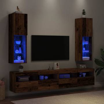  TV Cabinets with LED Lights 2 pcs Old Wood 30.5x30x102 cm