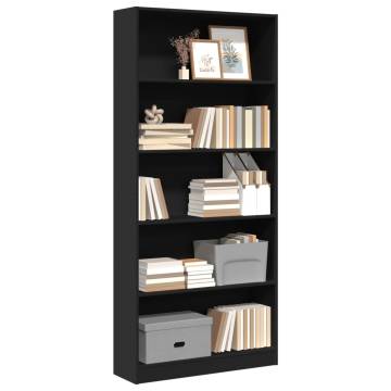  Bookcase Black 80x24x176 cm Engineered Wood