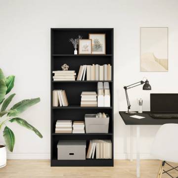  Bookcase Black 80x24x176 cm Engineered Wood