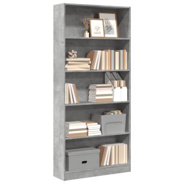  Bookcase Concrete Grey 80x24x176 cm Engineered Wood