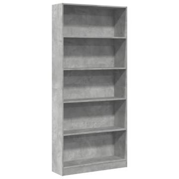  Bookcase Concrete Grey 80x24x176 cm Engineered Wood