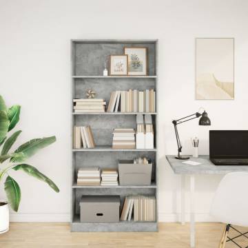  Bookcase Concrete Grey 80x24x176 cm Engineered Wood