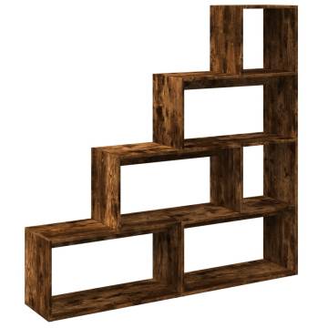  Room Divider Bookcase 4-Tier Smoked Oak 143.5x29x143.5 cm Engineered Wood