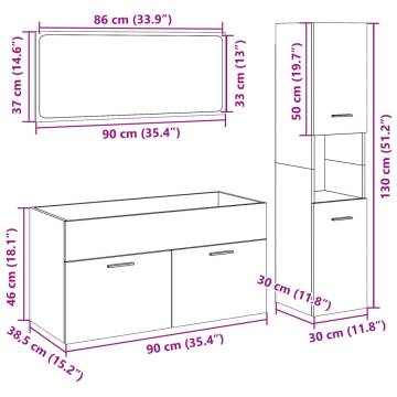  3 Piece Bathroom Furniture Set Sonoma Oak Engineered Wood