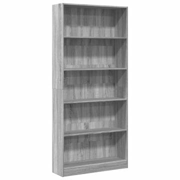  Bookcase Grey Sonoma 80x24x176 cm Engineered Wood